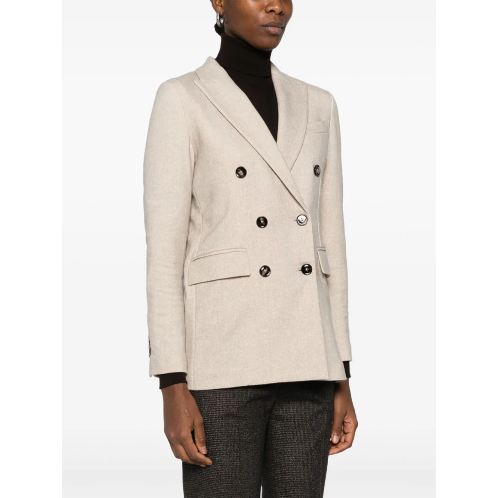 Circolo 1901 Beige Double-Breasted Jas met Peak Revers Beige Dames