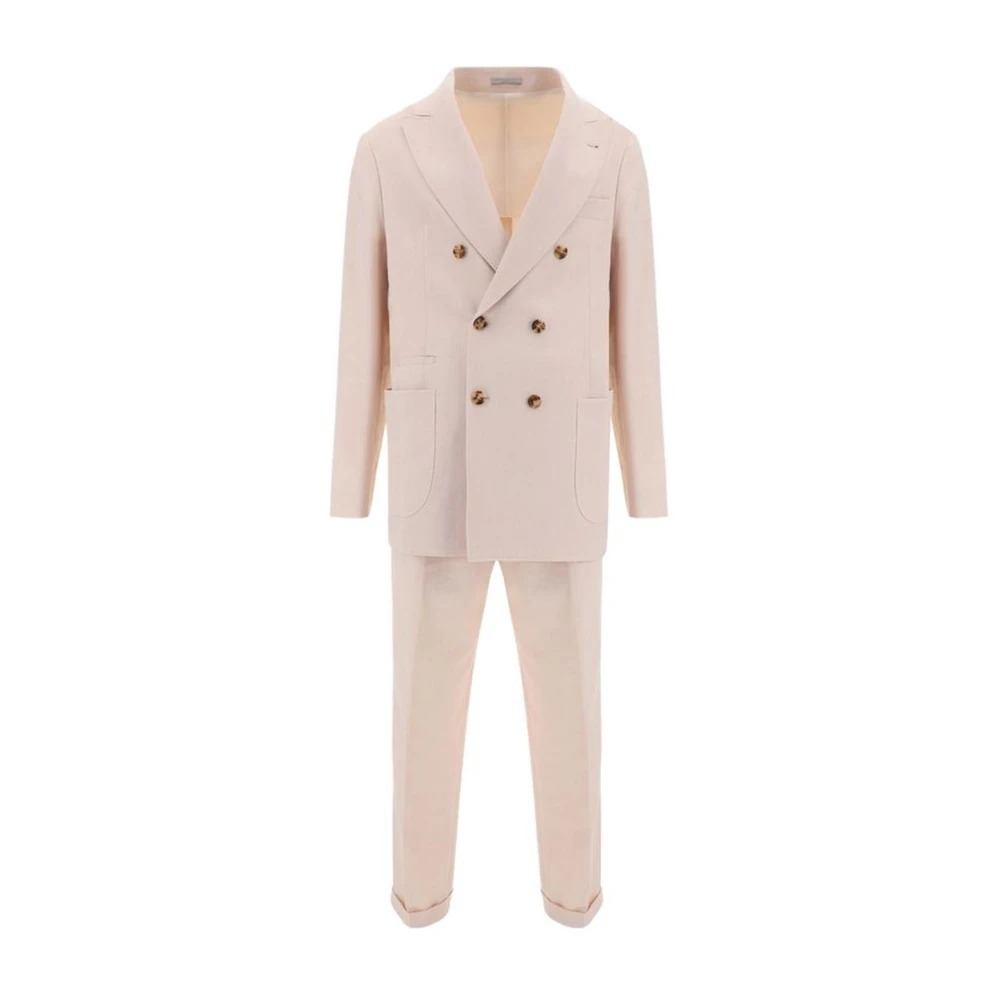 BRUNELLO CUCINELLI Elegant Linnen Double-Breasted Pak Pink Heren