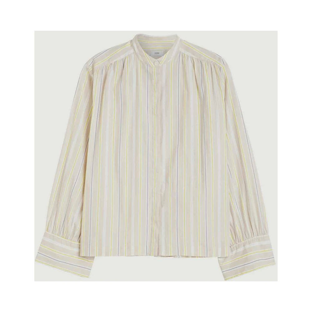 closed Pastel Streep Katoenen Blouse Beige Dames