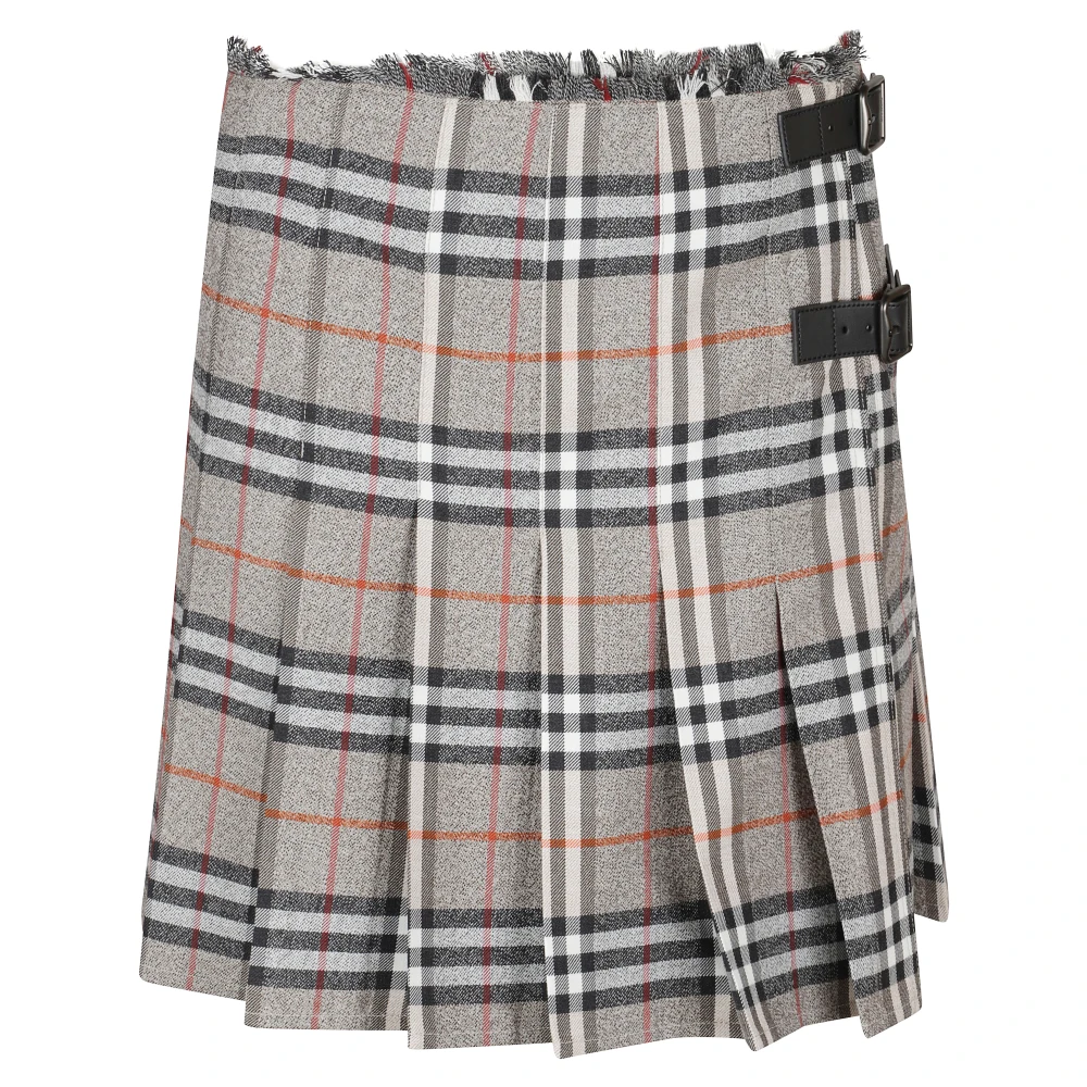 Burberry Women's Gray Checked Pleated Fringed-Waist Mini Skirt - Short Skirts - 3XS - Skirts