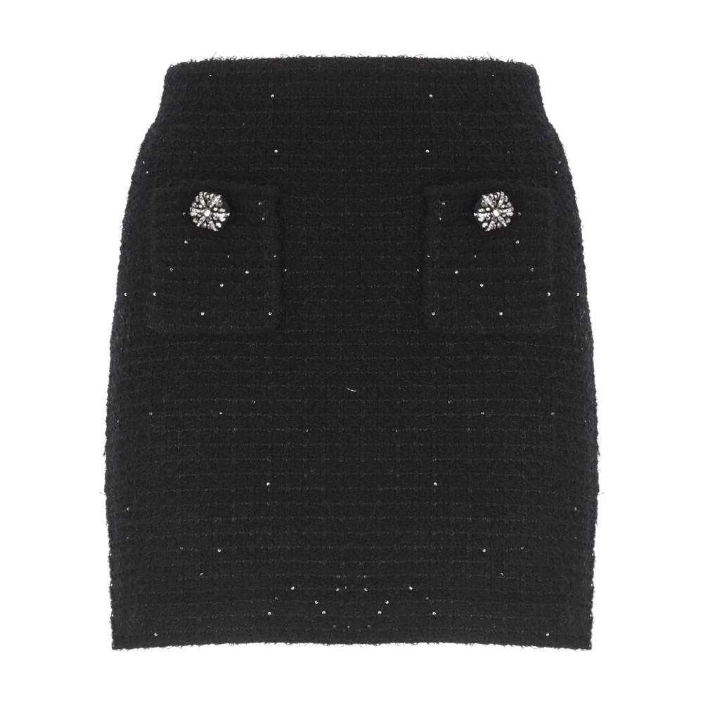 Self Portrait Zwarte Pailletten Rok met Juweelknopen Black Dames