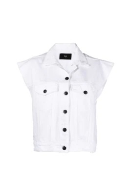 Vit Denim Ärmlös Button-Up Gilet