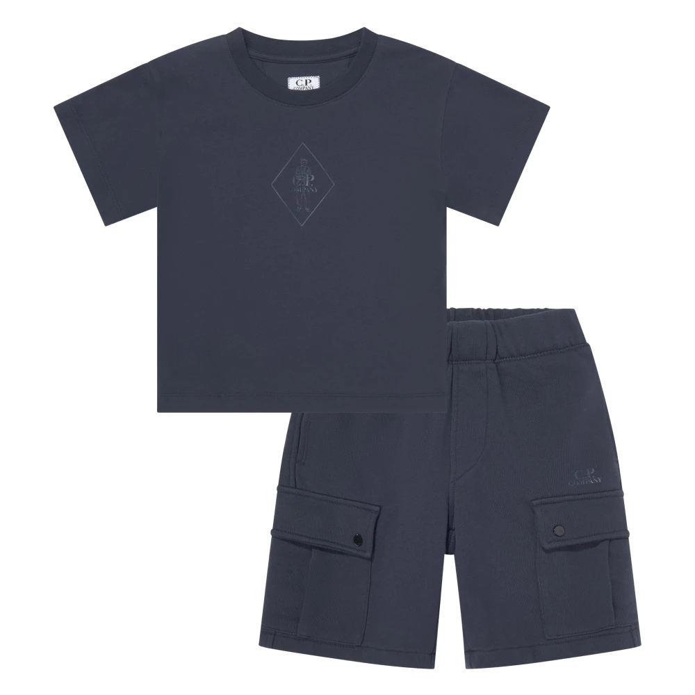C.p. Company Cotton Jersey Cargo Short Set - Male - Kids Sets - Blue - 6 Y - Kids