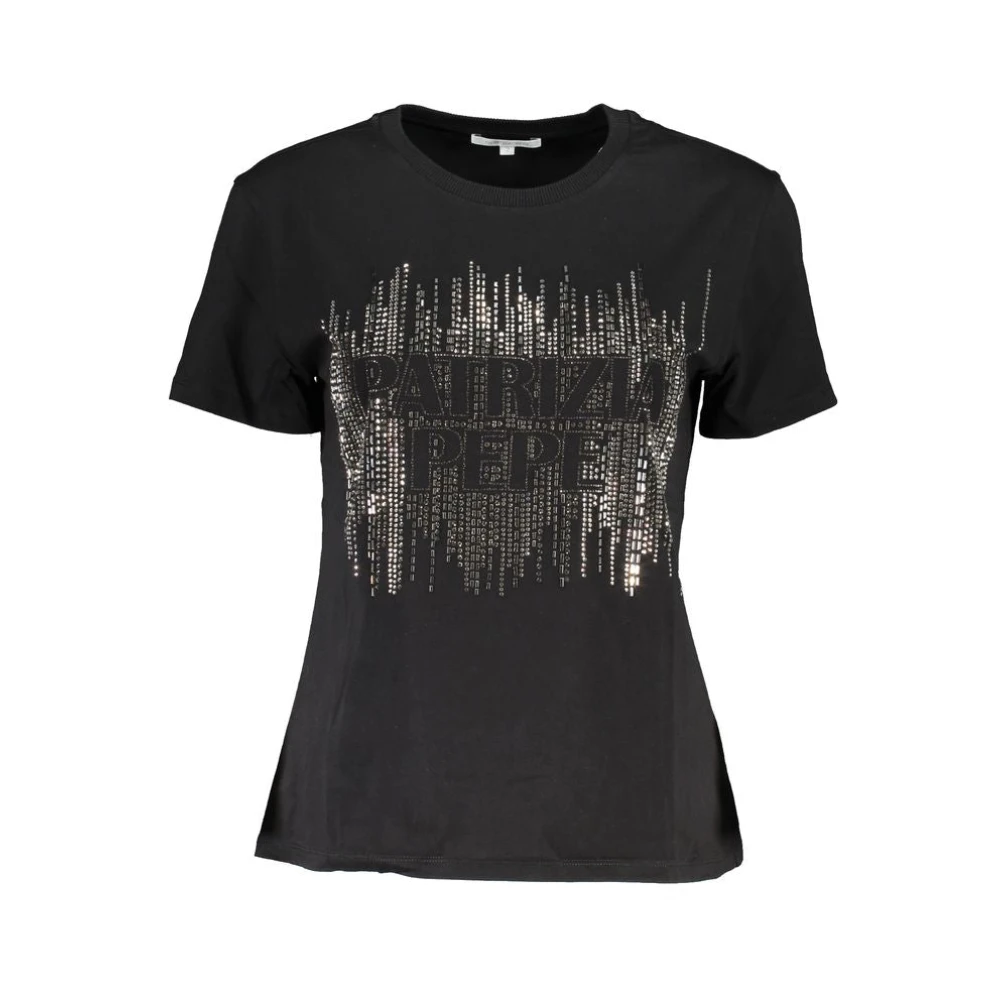 Patrizia Pepe , T-Shirts, Female, Black, Xs, Chic Contrast Crew Neck Cotton Tee