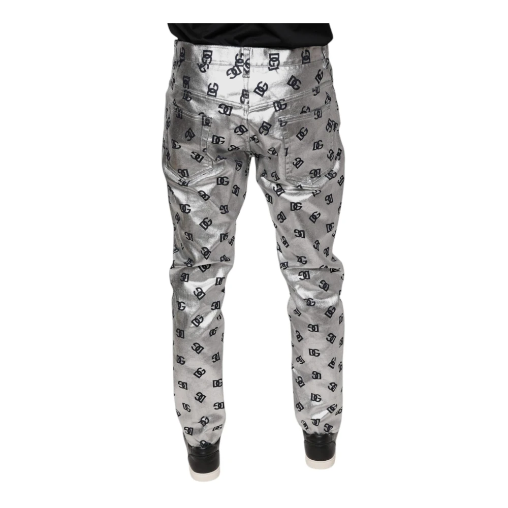 Dolce & Gabbana Logo Monogram Skinny Katoen Denim Jeans Gray Heren