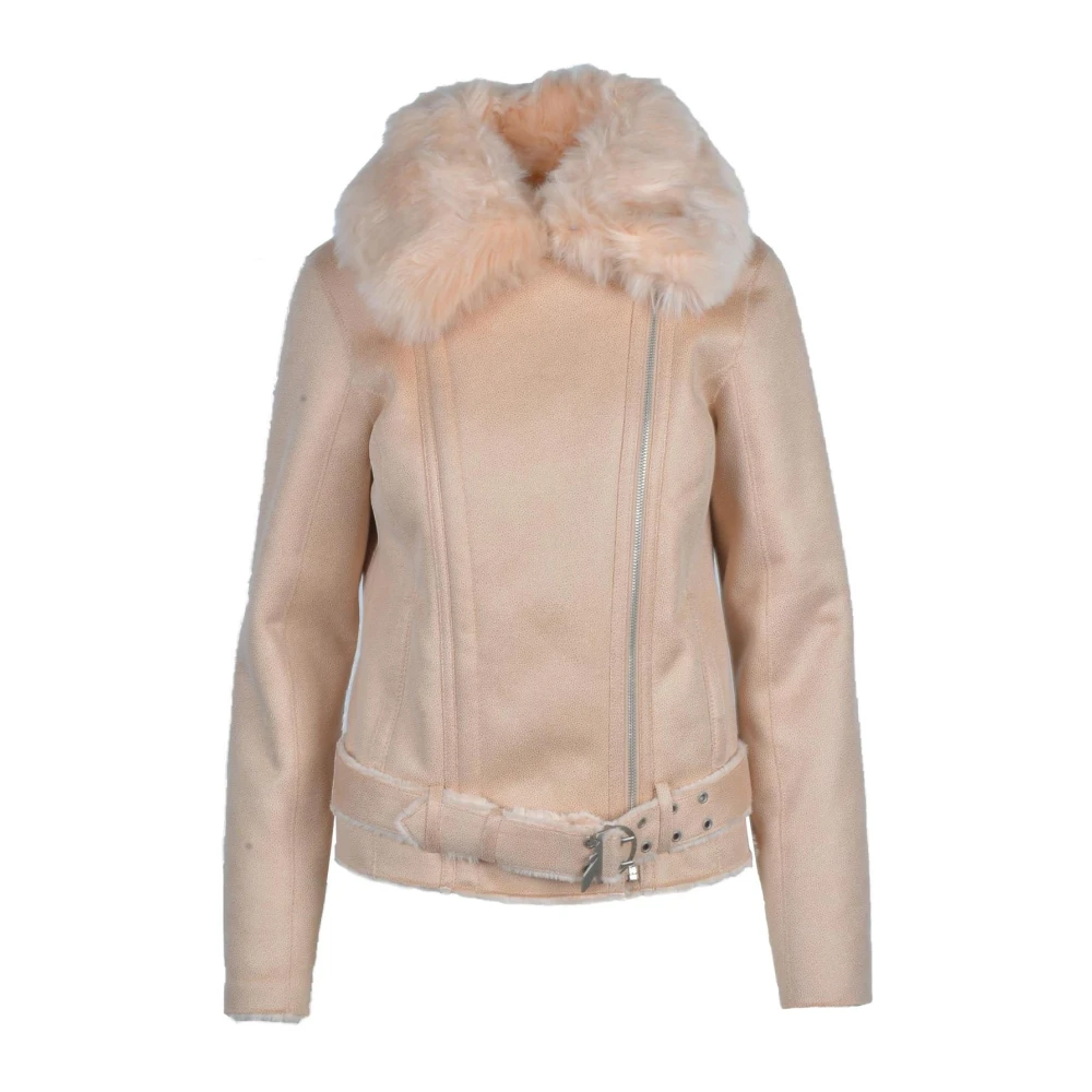 PATRIZIA PEPE Roze polyester jas met ritssluiting en riem Pink Dames