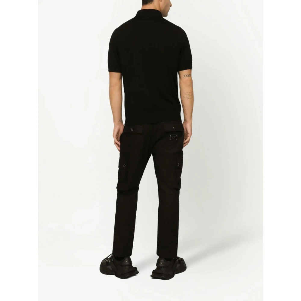 Dolce & Gabbana Zwarte wollen poloshirt metalen logo Black Heren