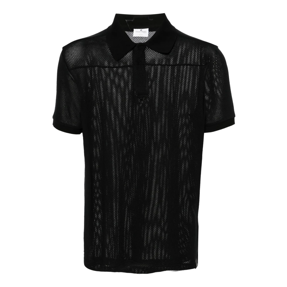 Courrèges Zwart Mesh Design Polo Shirt Black Heren