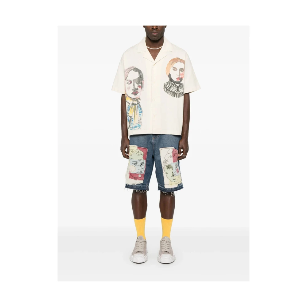 KidSuper Studios Illustration Print Camp Collar Shirt Beige Heren