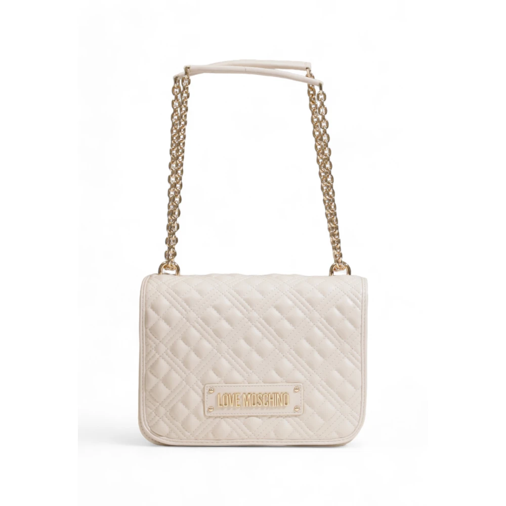Love Moschino Beige Schoudertas met Clip Sluiting Beige Dames