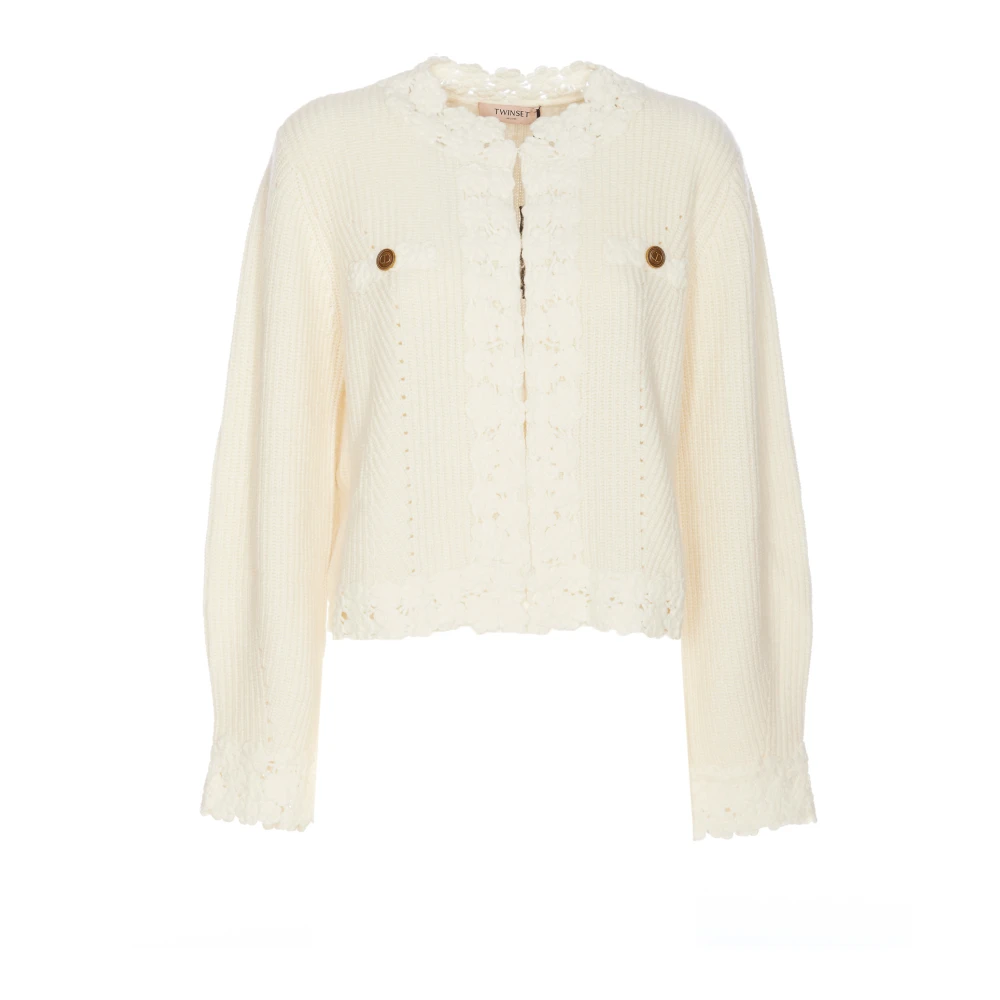 Twinset Witte Gebreide Vest met Geborduurd Detail White Dames