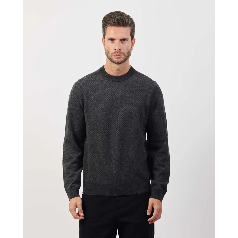 Hugo Boss Zwarte Jacquard Trui Regular Fit Black Heren