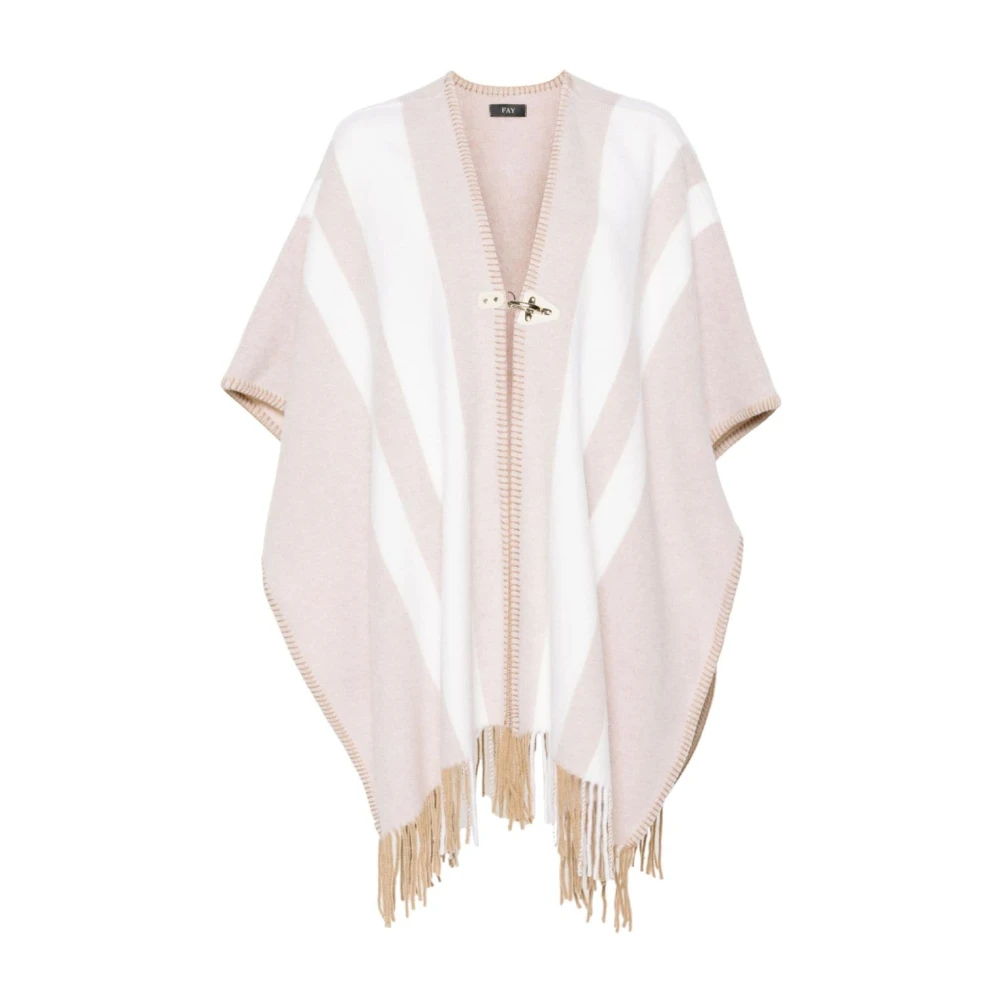 Fay Gebreide Cape Jas met Strepen Beige Dames