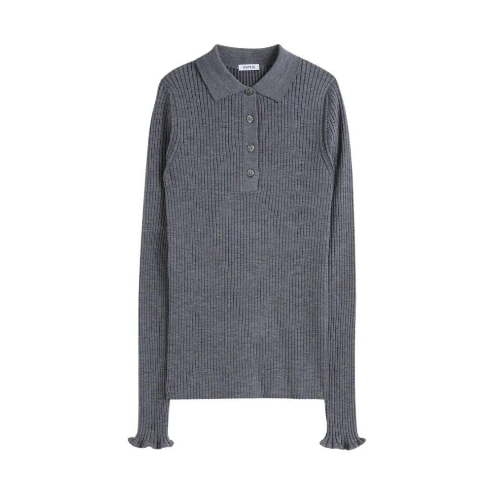 Aspesi Merino Wol Lange Mouw Polo Gray Dames