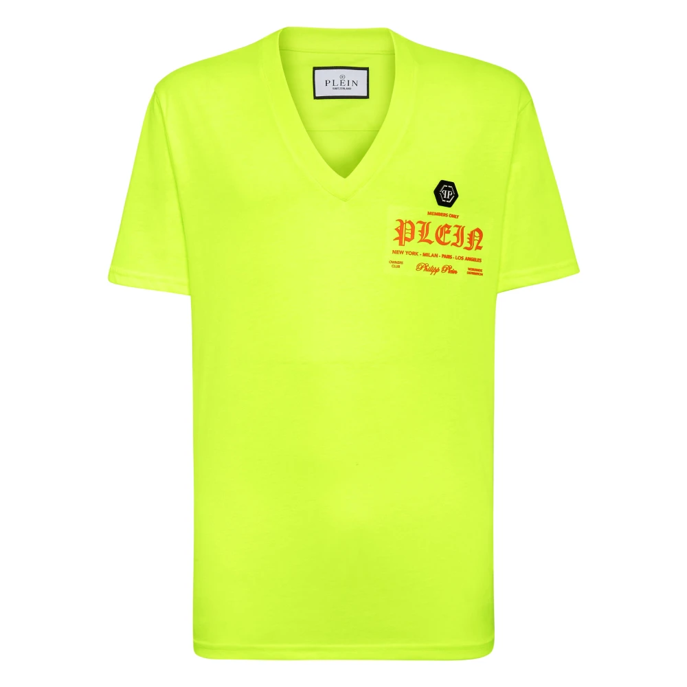 Philipp Plein Mannelijk Geel Tops Heren, 2XL, Katoen, T-Shirt V-Neck