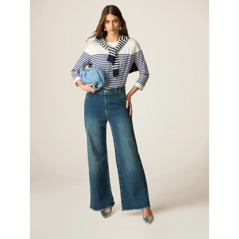 Oltre Wide Leg Cropped Jeans Blue Dames