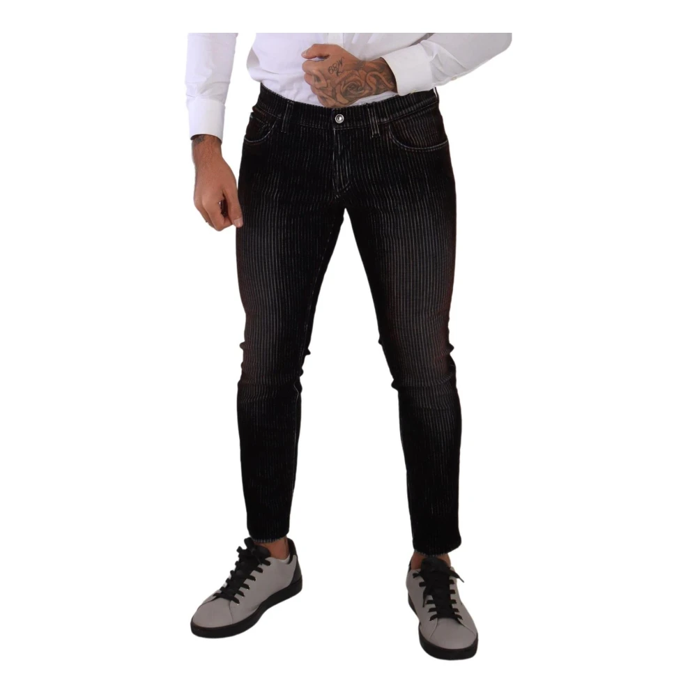 Dolce & Gabbana Zwarte Gestreepte Slim Fit Denim Jeans Black Heren