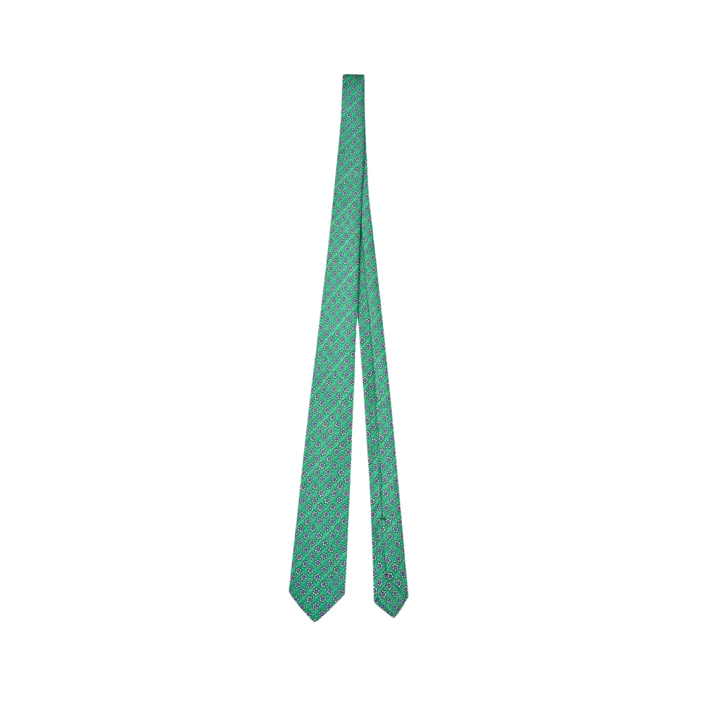 Kiton Handgemaakte Micro Bloe Zijden Stropdas Green Unisex