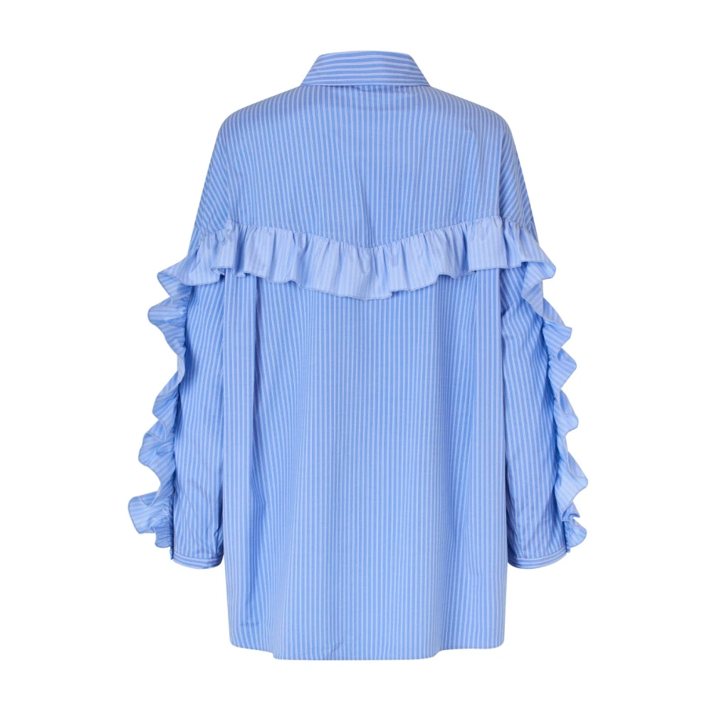 Cras Bloemen Oversized Shirt met Ruchedetails Blue Dames
