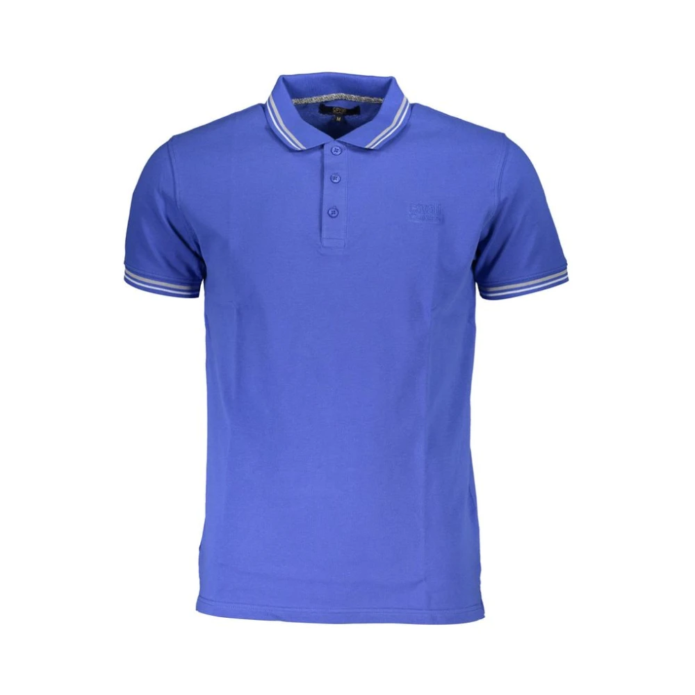 Cavalli Class Blauw Geborduurd Poloshirt met Contrasterende Details Blue Heren