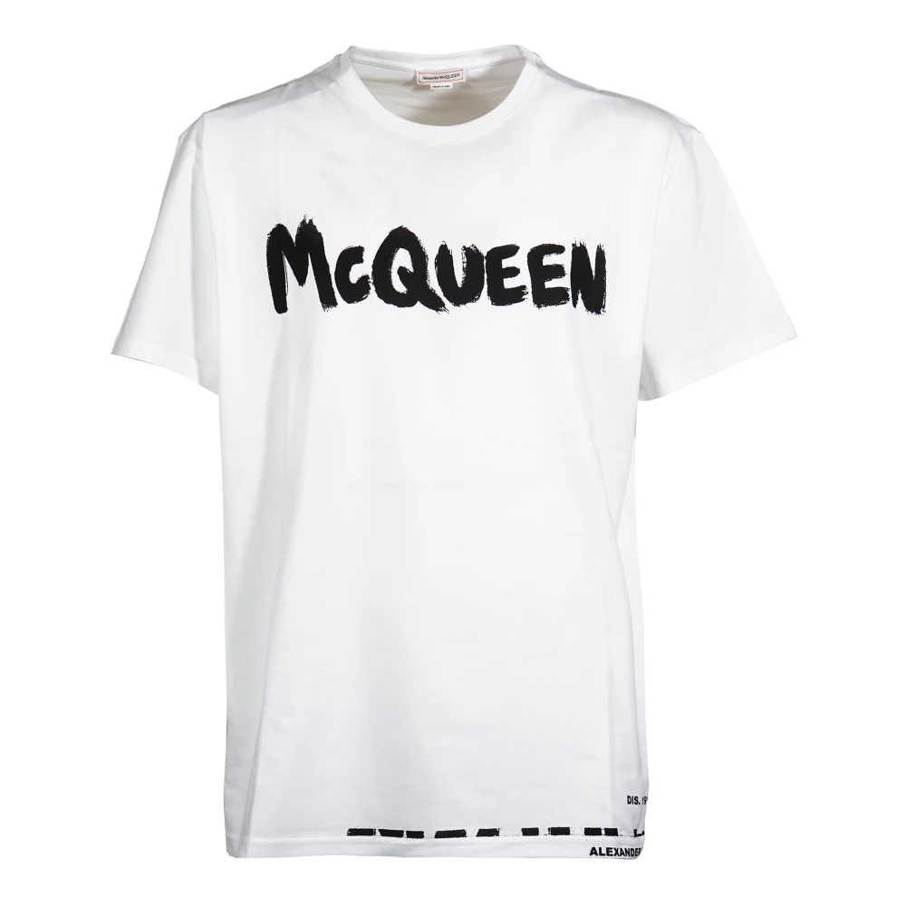 Alexander mcqueen Graffiti Logo Print Biologisch Katoenen T-shirt White Heren