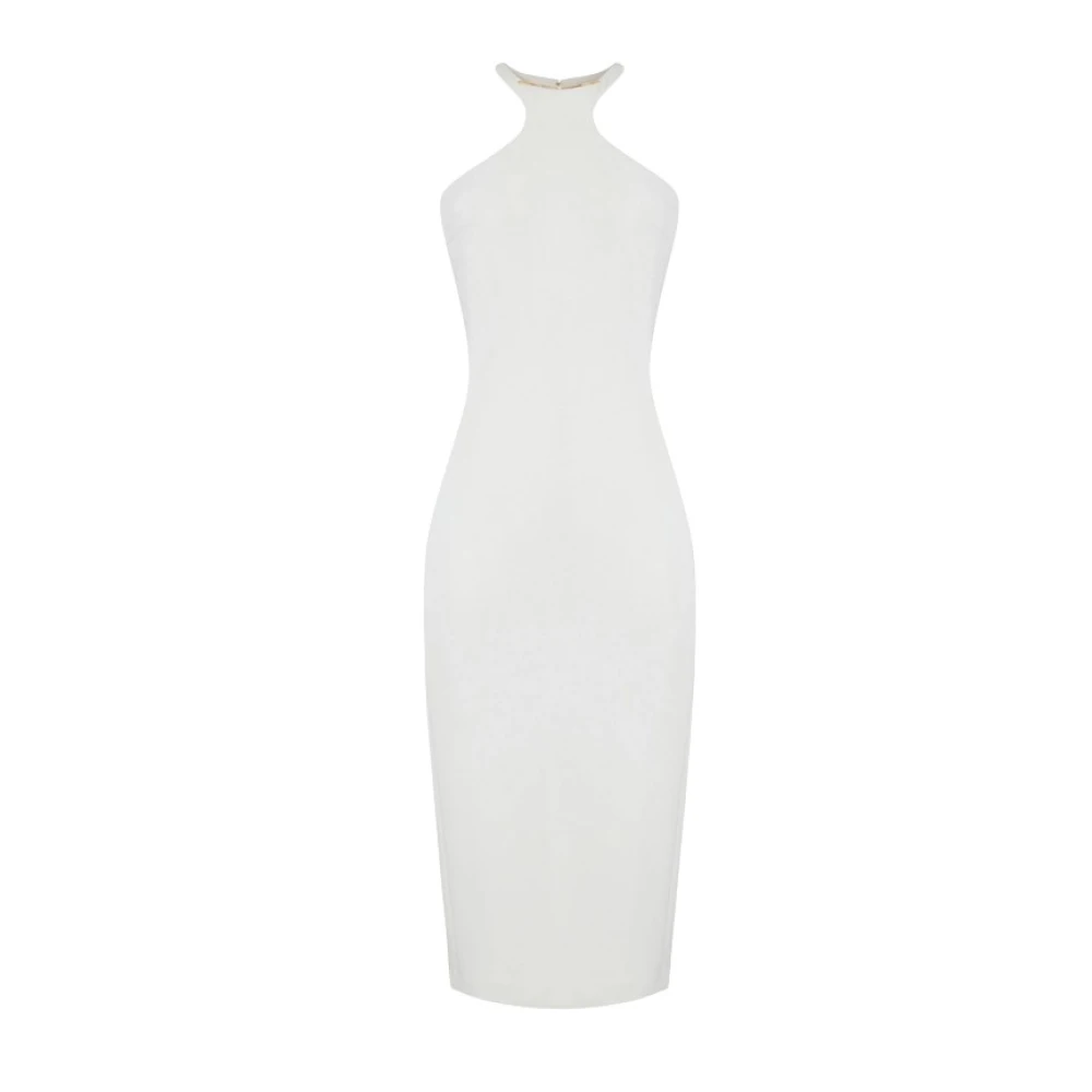 Elisabetta Franchi Women's White Midi Dresses, S, Lightweight Crepe Dress With Jewel Detail