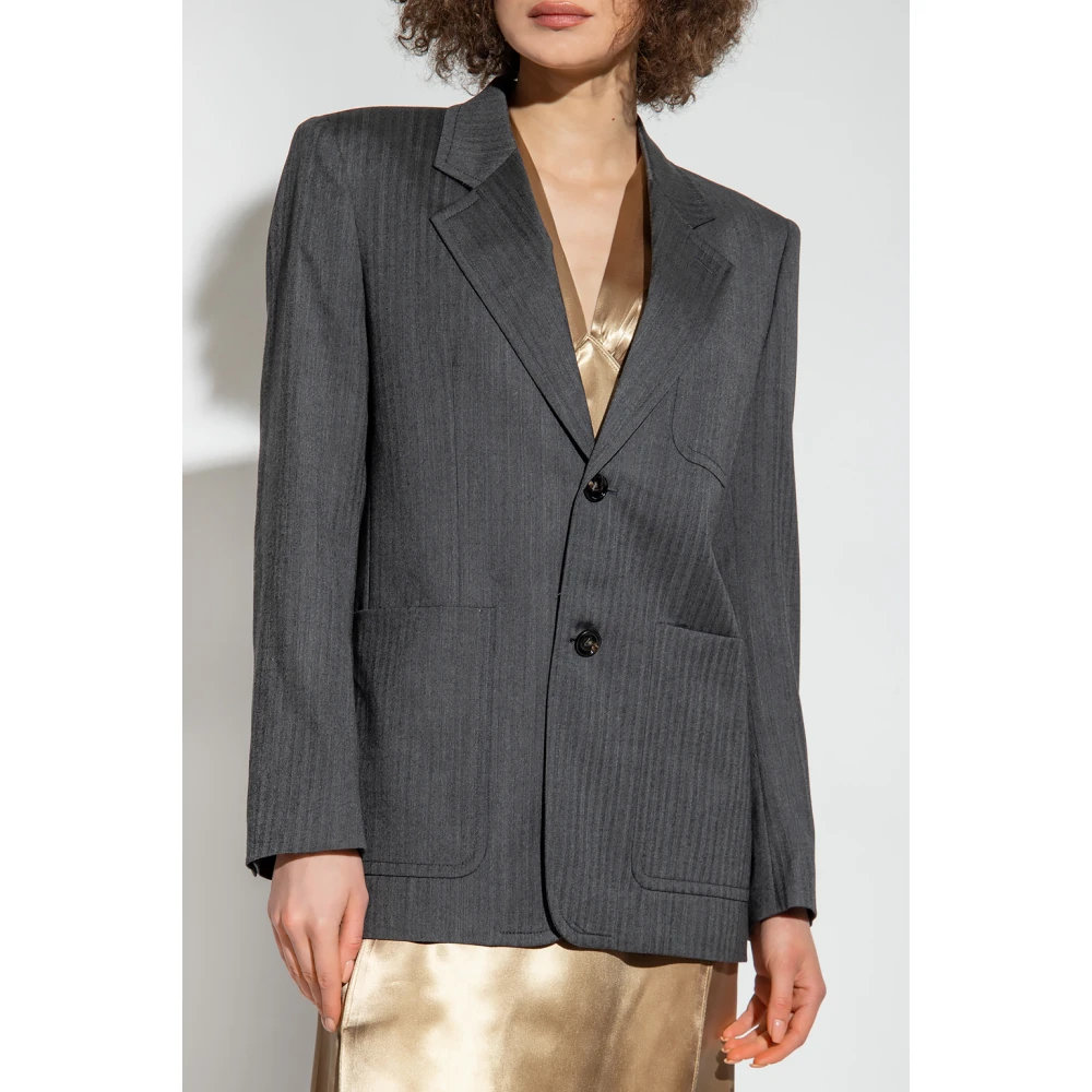 Bottega Veneta Grijze Wol Herringbone Blazer Gray Dames
