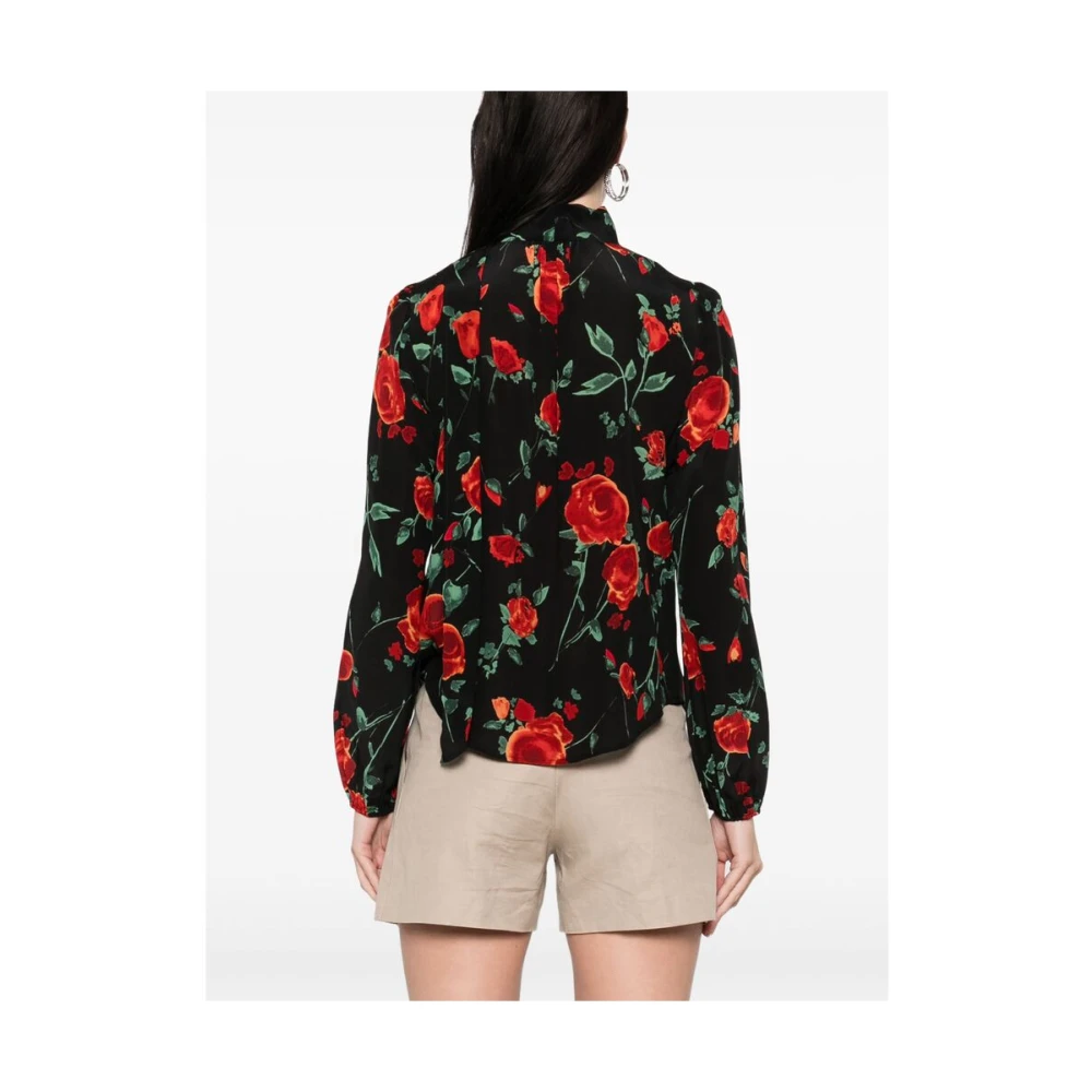 Rixo Zwarte Strik Elastische Manchetten Top Multicolor Dames
