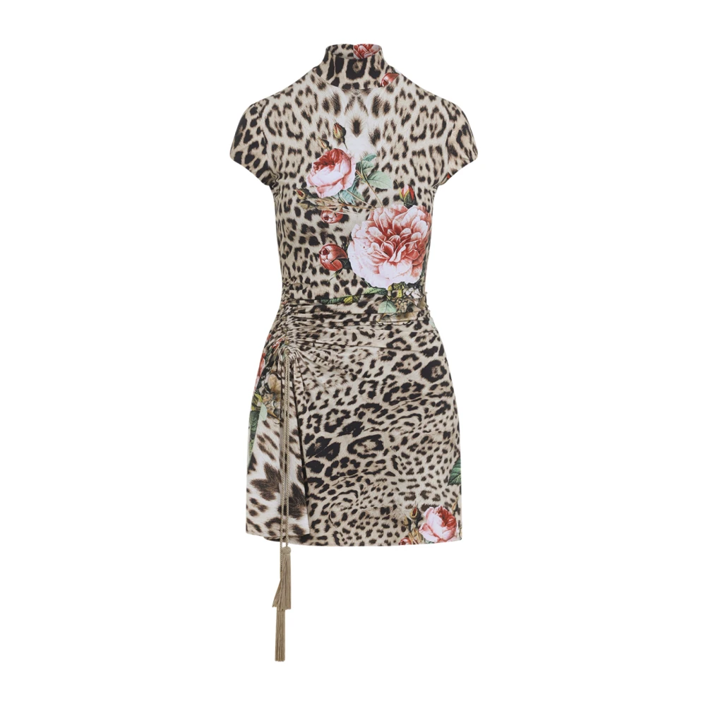 Roberto Cavalli Multicolor Short Dresses, Female, Xs, Jaguar Roses Print Mini Dress