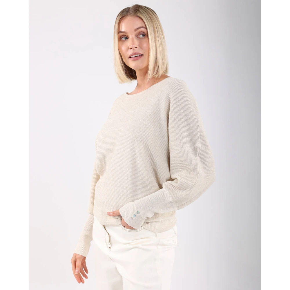 Nukus Batwing Pullover Plain Beige Dames