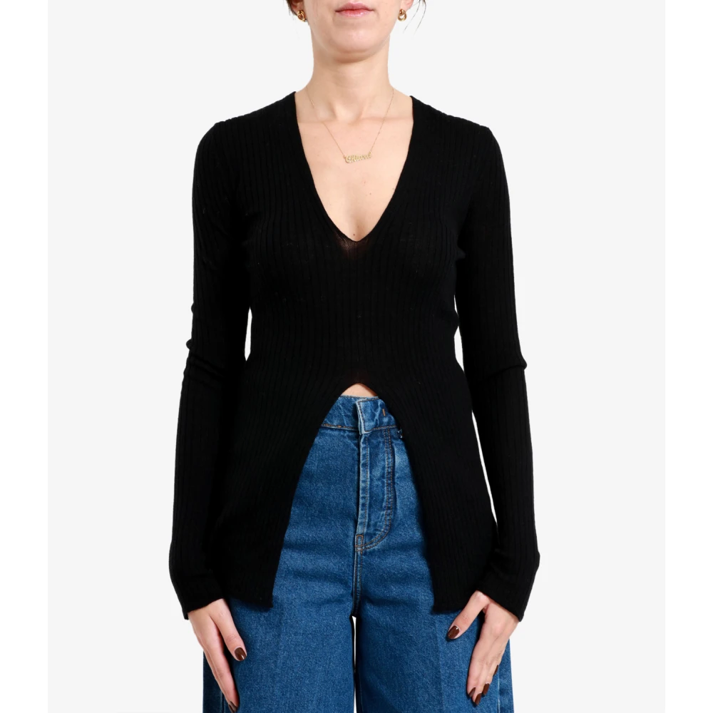 Erika Cavallini Zwarte Merinowol Ribgebreide Sweater Black Dames