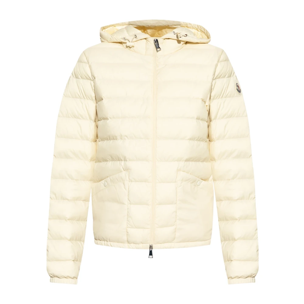Moncler Witte Jas met Trekkoordcapuchon en Logopatch Beige Dames