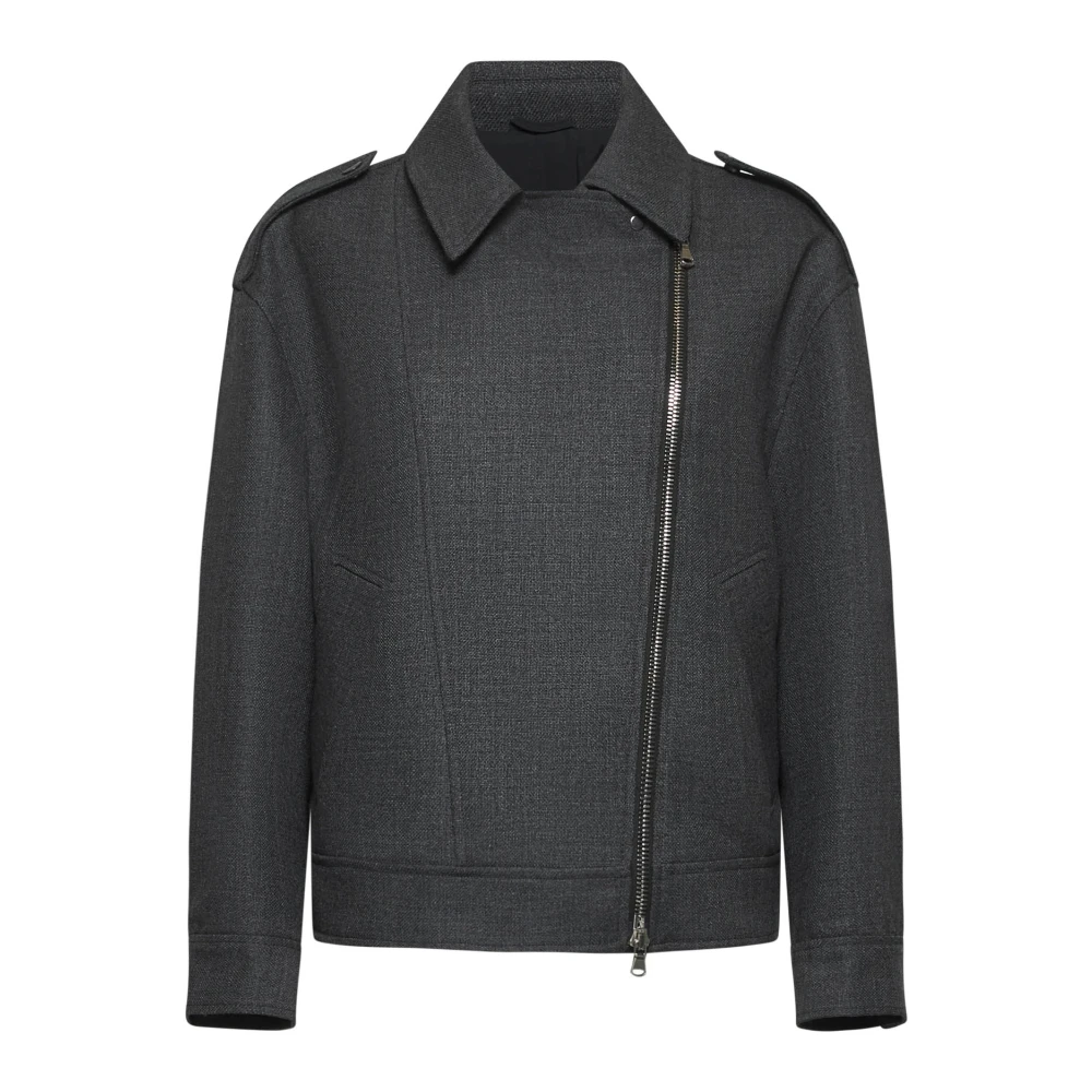 BRUNELLO CUCINELLI Grijze Biker Stijl Wollen Jas Gray Dames