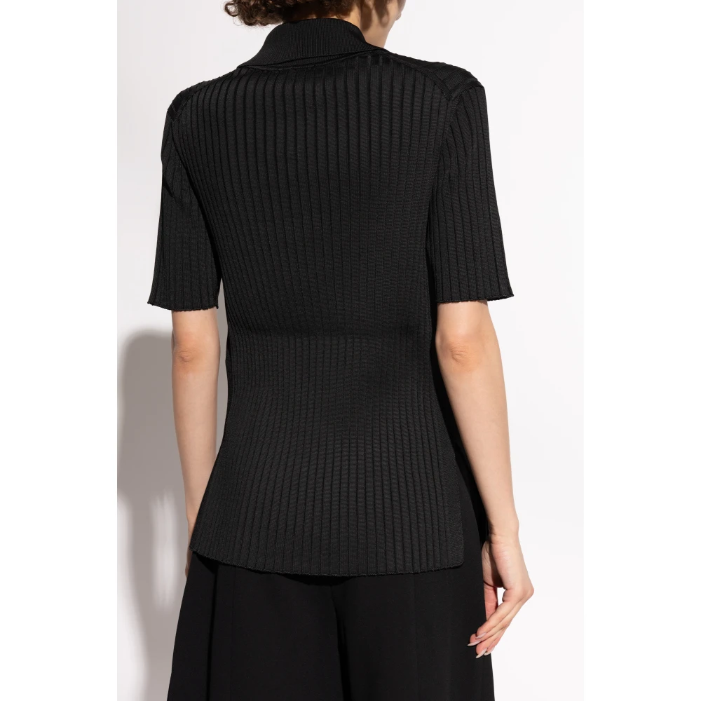 Jil Sander Geribbeld poloshirt Black Dames