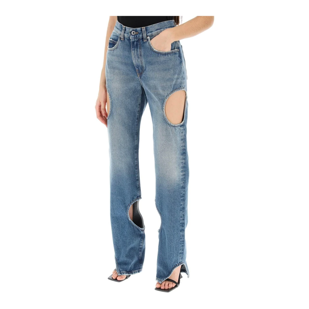 Off White Meteor Cut Out Straight Jeans Blue Dames