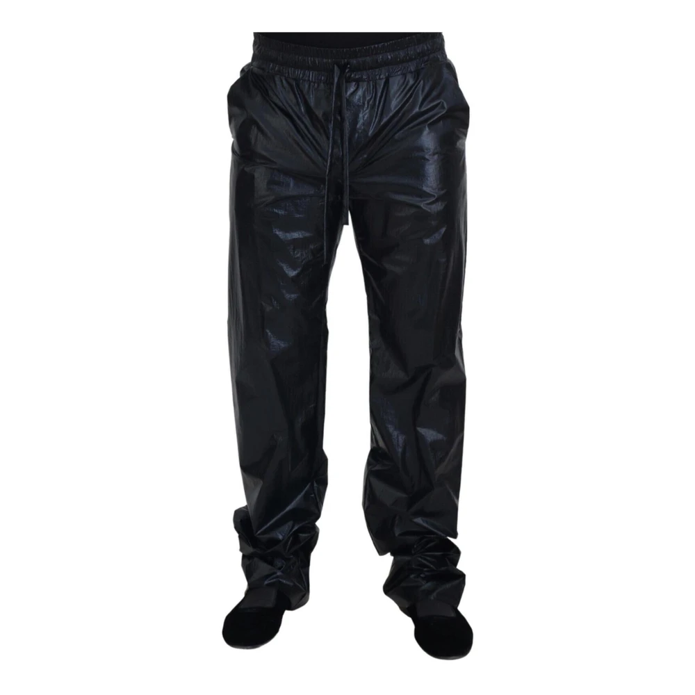 Dolce & Gabbana , Straight Trousers, Male, Black, M, Black Nylon Trousers With Logo Details