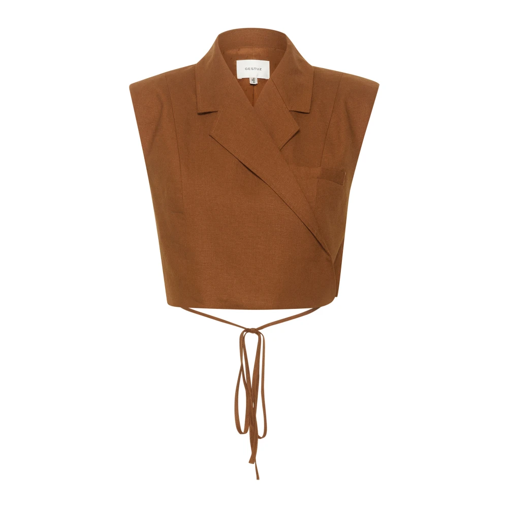 Gestuz Linnen Wrap Top Sorrel Horse Brown Dames