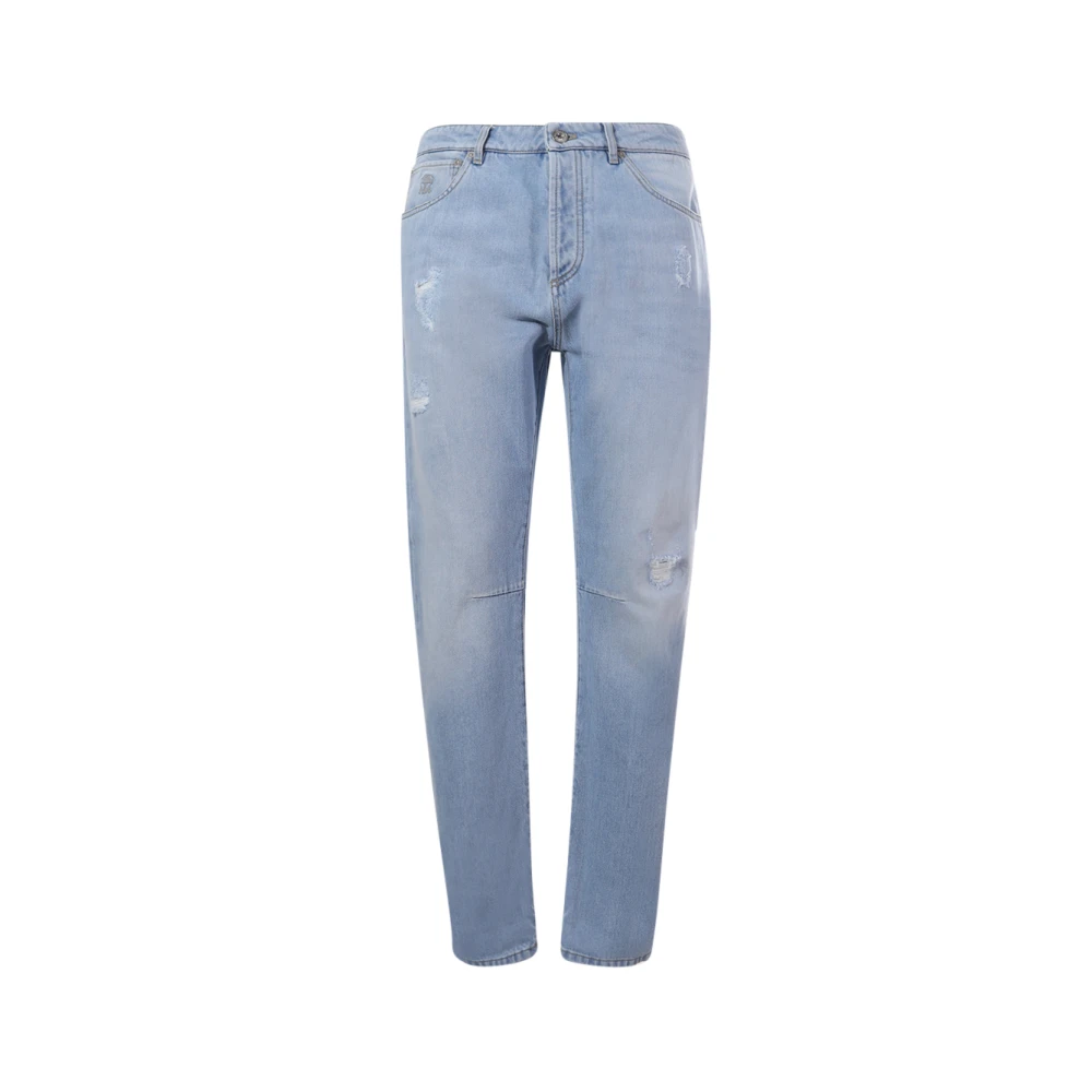 BRUNELLO CUCINELLI Denim Jeans met Tranen en Contrasterende Stiksels Blue Heren