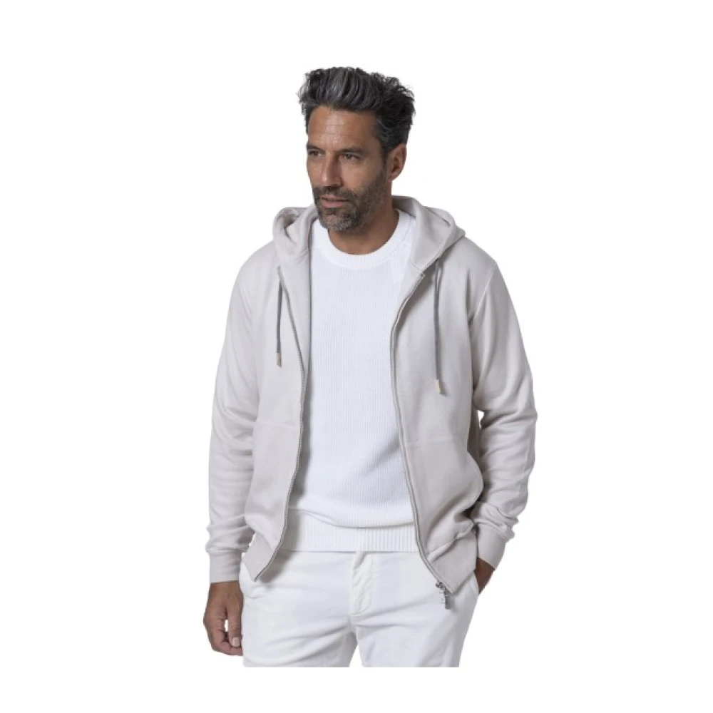 Eleventy Capuchontrui in Greige White Heren