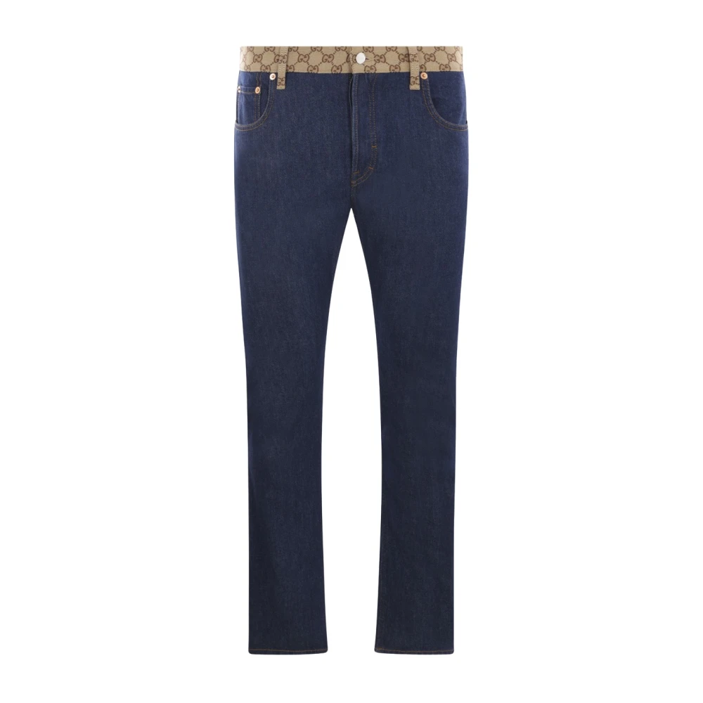 Gucci Blauwe Tapered Jeans met GG Inzet Blue Heren