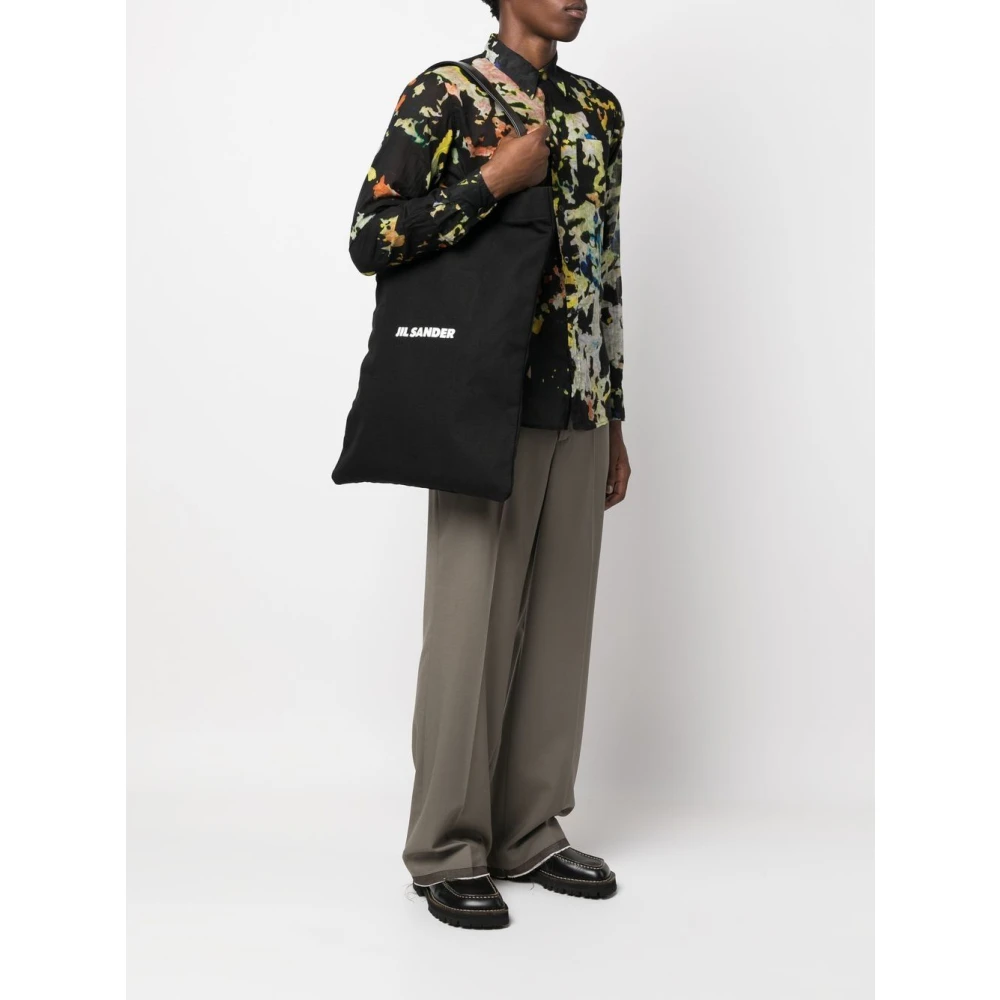 Jil Sander Zwarte katoenen en linnen tote tas Black Unisex