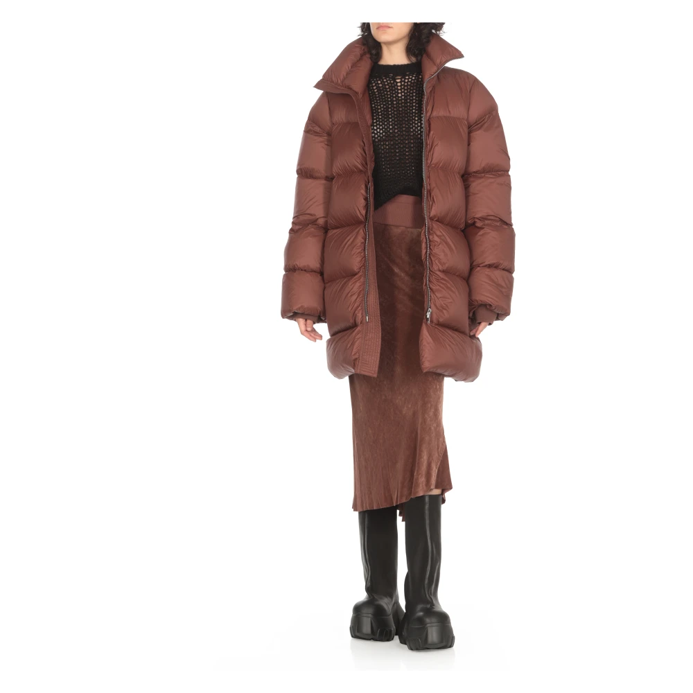 Rick Owens Gewatteerde Bruine Donsjas Hoge Hals Brown Dames