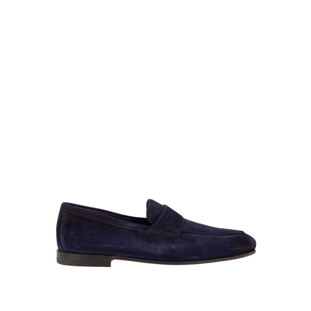 Santoni Blue Loafers, Male, 11 Uk, Suede Penny Loafers Elegant Style