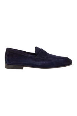 Blå Mocka Penny Loafers Elegant Stil