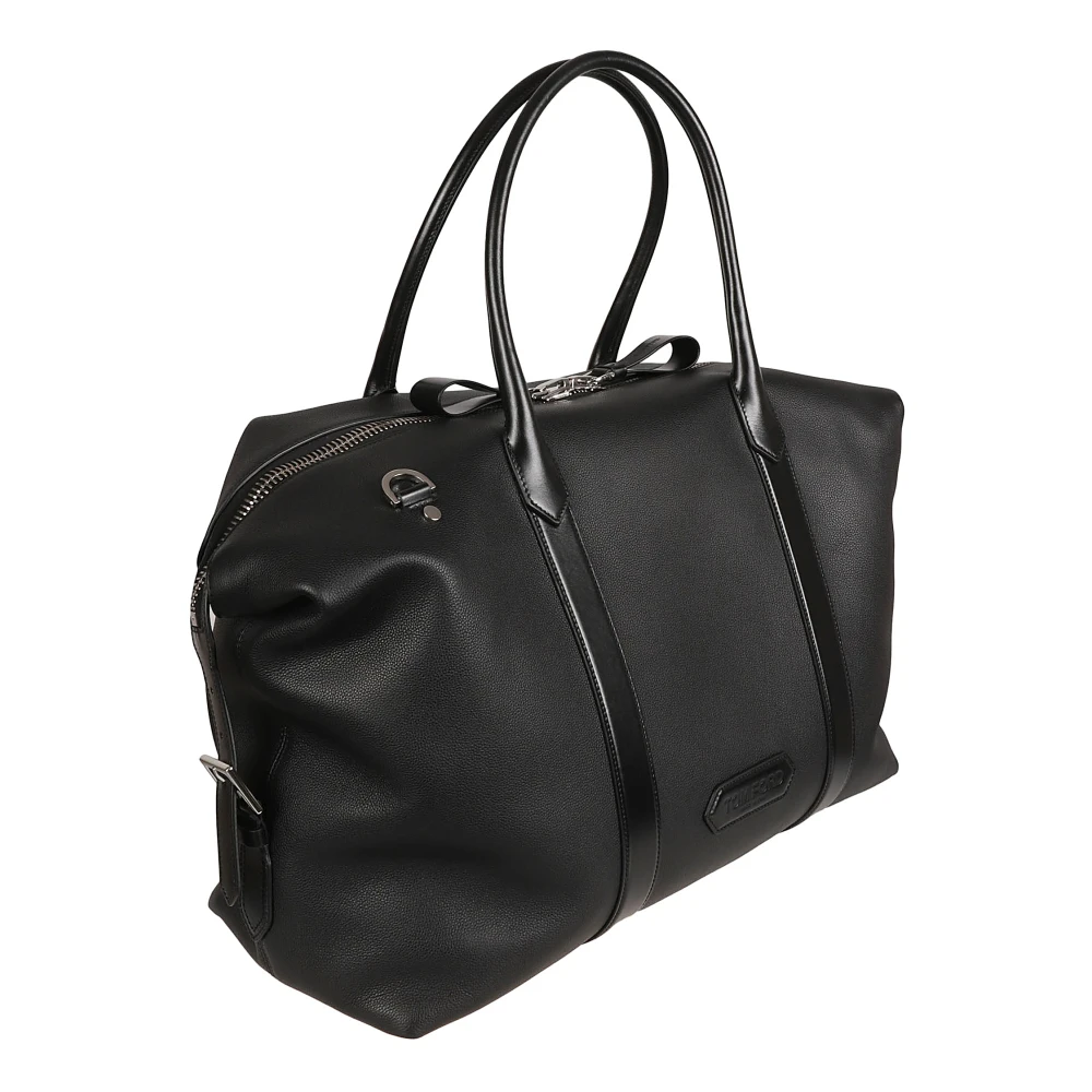 Tom Ford Zwarte leren zijgesp holdall tas Black Heren