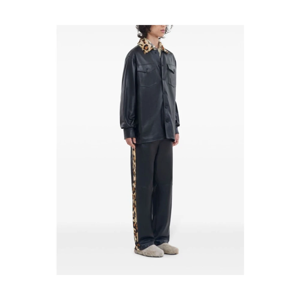 Marni Zwarte leren overhemd met contrasterende kraag Black Heren