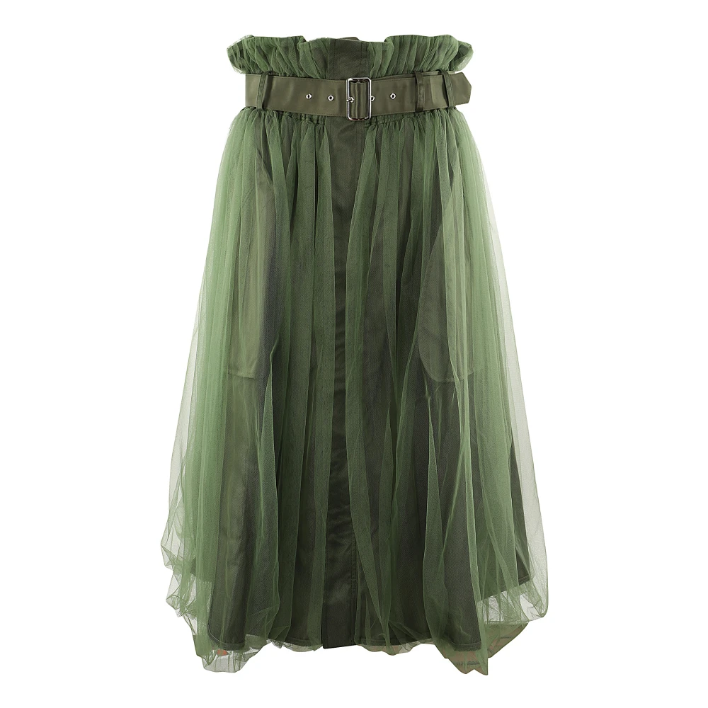 Comme des Garçons Verstelbare Tule Net Geplooide Rok Green Dames