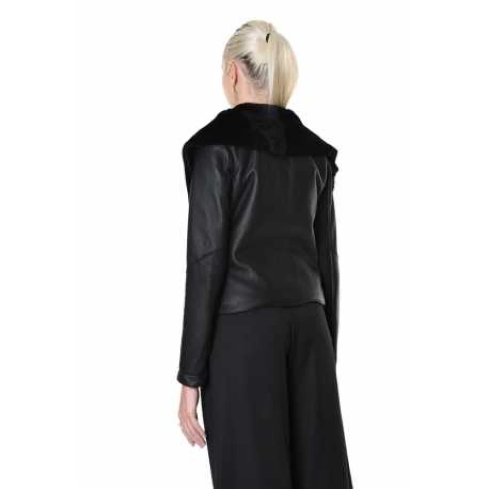 La Haine Inside Us Zwarte shearling jas met schuine rits Black Dames