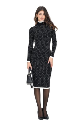 robe-midi-en-tricot-noir-avec-motif-jacquard