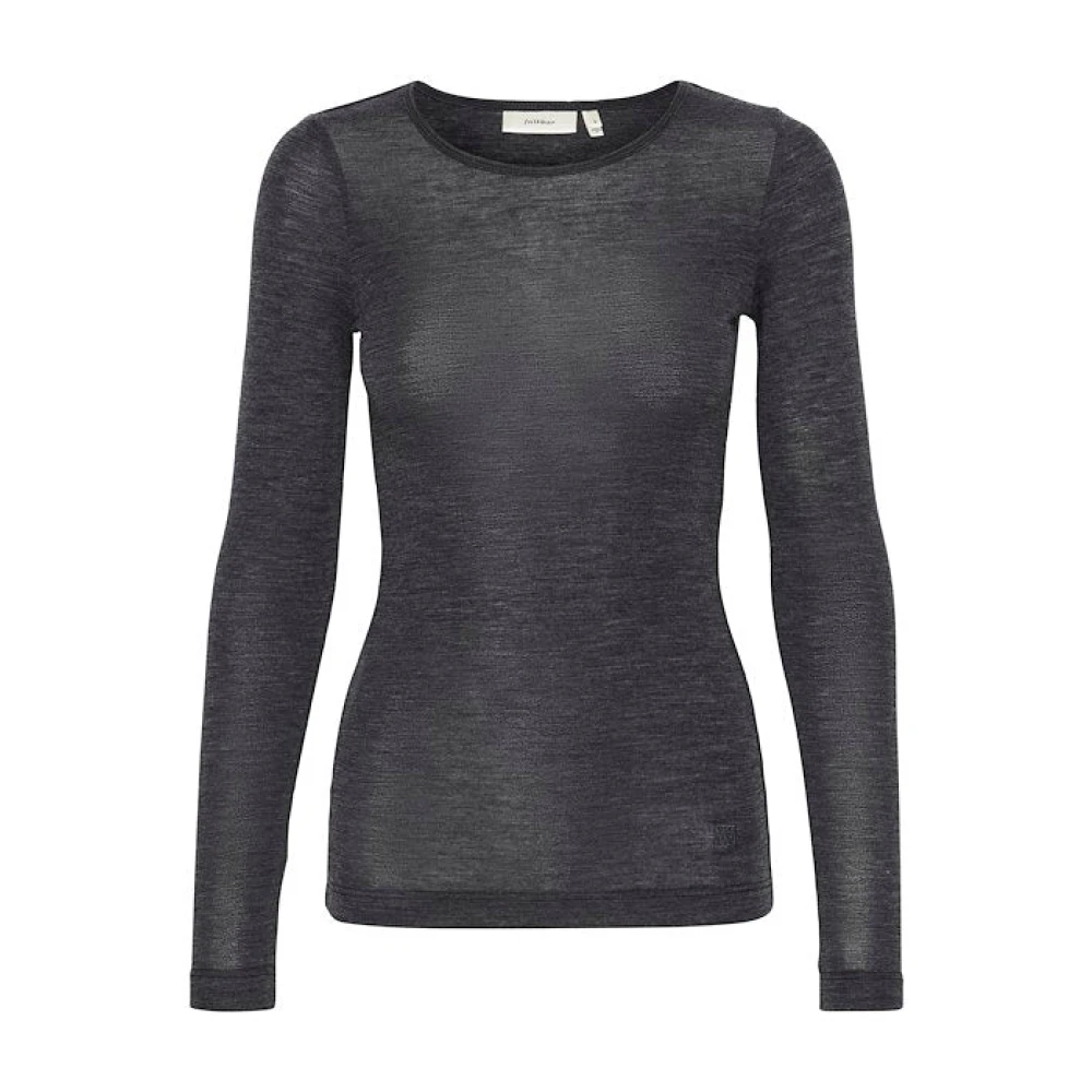 Inwear Blue Granite Melange Wool Slim Fit T-Shirt - Female - Long Sleeve T-Shirts - Xs - Tops